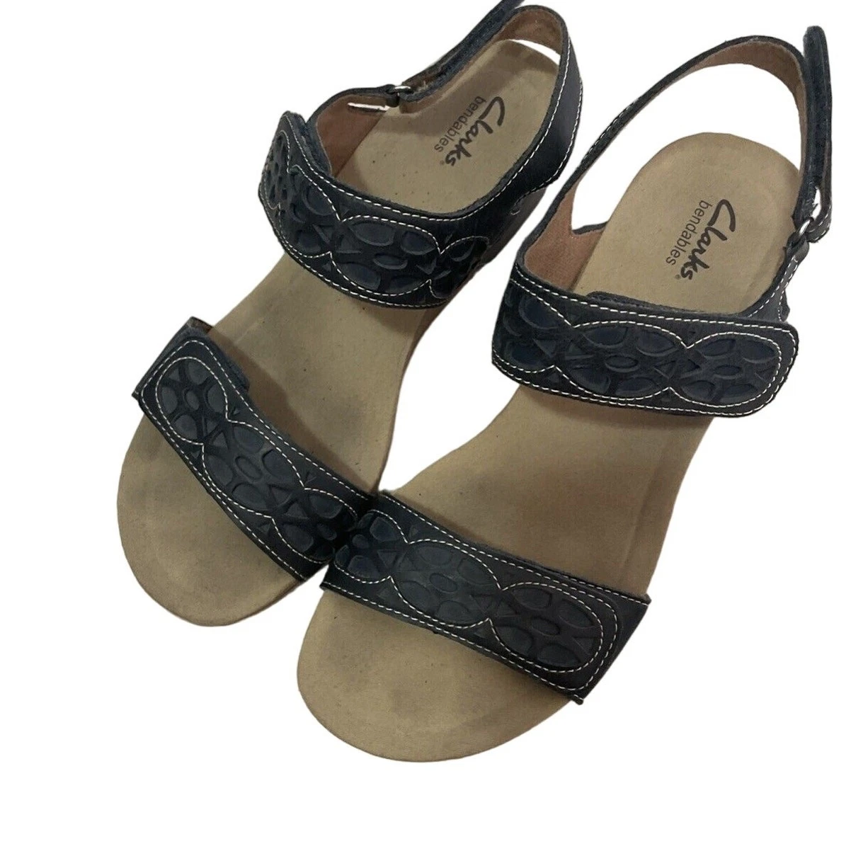 Sandali donna Clarks zeppa 9 5 nero 26065596 3 cinturini con gancio e passante estivi