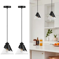 Modern Black Clear Glass Pendant Light Fixture,Small Single Industrial Island...