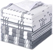 AIDEA Kitchen Towels, Absorbent Dish Towels 11”x11”, White/Grey 