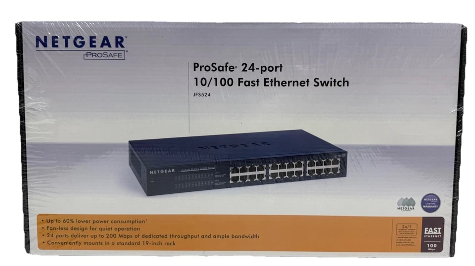 Netgear ProSafe JFS524 24 Port 10/100Mbps Ethernet Switch - New Sealed - Image 2 of 4
