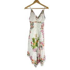 FARM RIO Delicate Forest Scarves Midi Dress Eyelet Lace Asymmetric Size XS