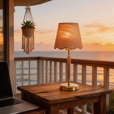 Boho Rattan Table Lamp for Scandinavian Balcony Leisure Area