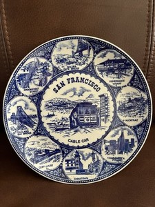 Vintage San Francisco Ca Collector Souvenir Blue & White Hanging Plate 8”