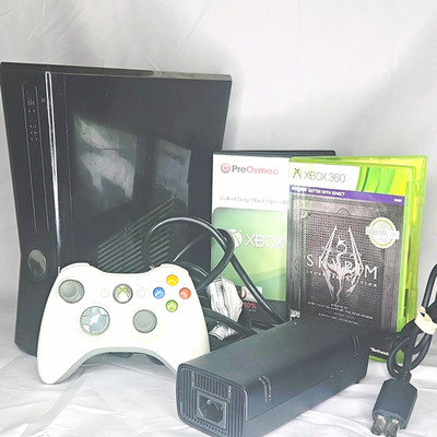 Xbox 360 Slim 250GB Console Bundle w/ Controller Cords & 2 Games Tested Working