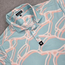 Bad Birdie Mens XL Golf Polo Shirt Blue Pink Abstract Swirl Performance Stretch