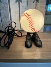 (#948). Mr Baseball Lamp  Metal Base - Glass Baseball Shade Top - Tested Working