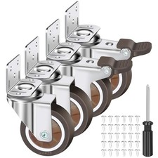 4 Lf&ouml;rmige Rollen f&uuml;r M&ouml;bel, 50mm Lenkrollen mit Bremse | 30 Schrauben | 360&deg;...