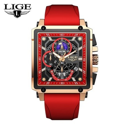 LIGE Men Watch Rectangle Sport Quartz Wristwatch Luminous Date Males Watches