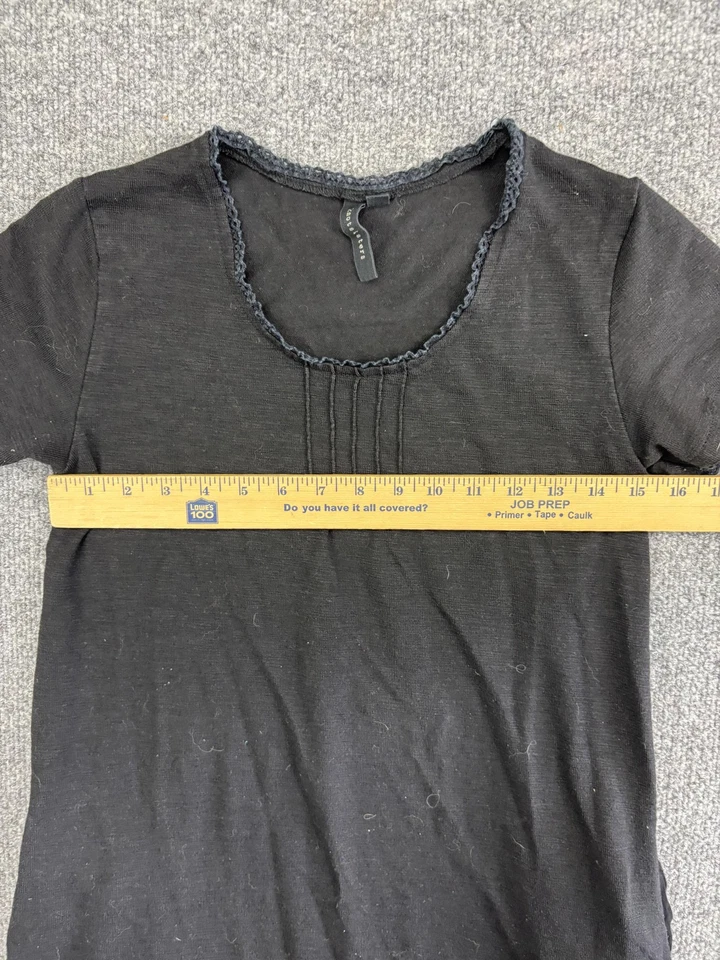 Camisa pulóver elástica Knots Sisters para mujer XS negra manga corta ribete encaje Foto 3 de 4