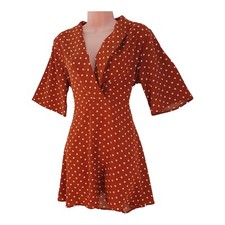 PRETTY LITTLE THING Women's orange white polka dot short sleeve tunic topSize 6