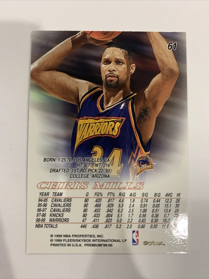 Tarjeta de baloncesto SkyBox Premium Golden State Warriors 1999-00 #61 Chris Mills Foto 2 de 3