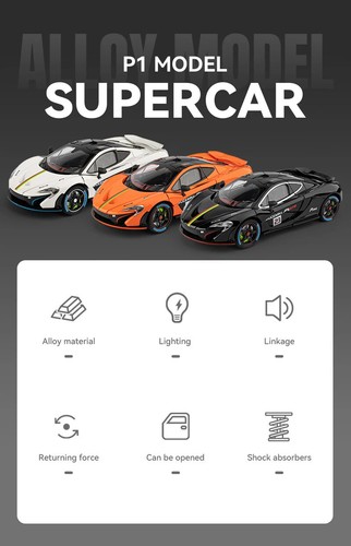 1:24 McLaren P1 GTR Supercar Diecast Car Model Simulation Sound Light Toy Gift - Picture 8 of 27