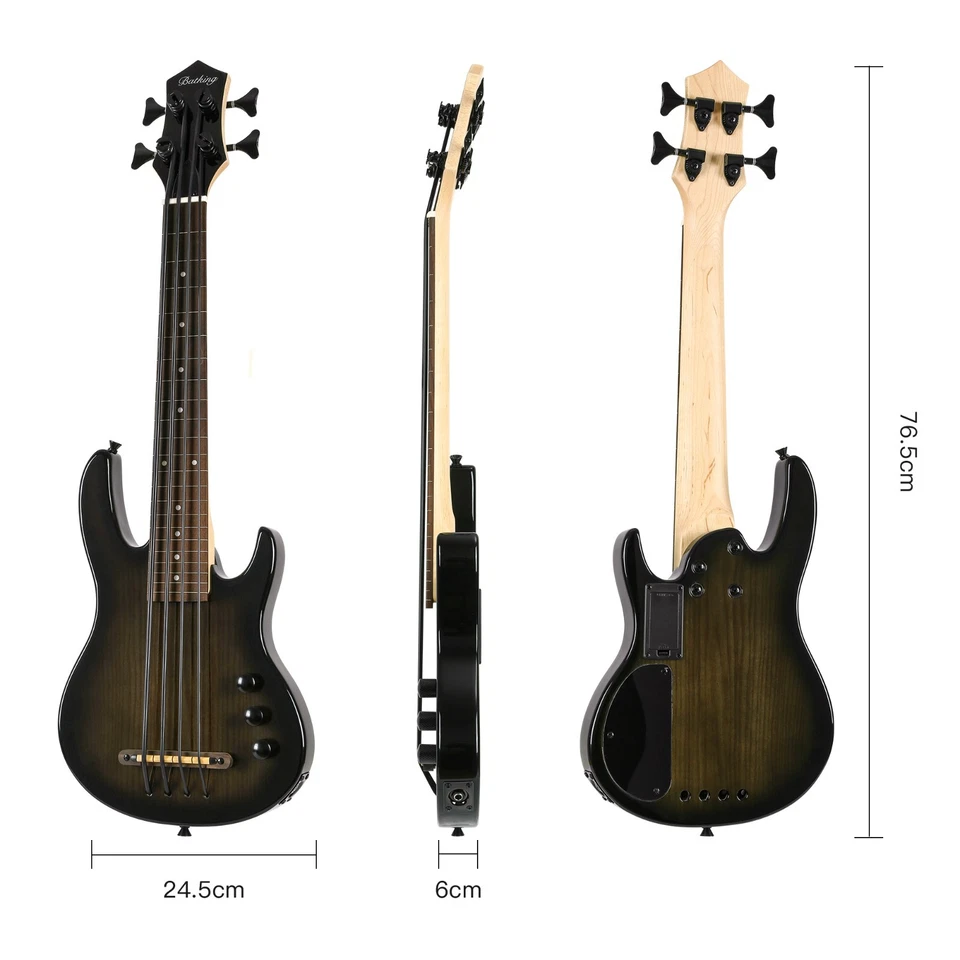 MiNi 4string ukulele electric bass black color Without Fret Only Fret Line W/Bag - Image 2 of 4