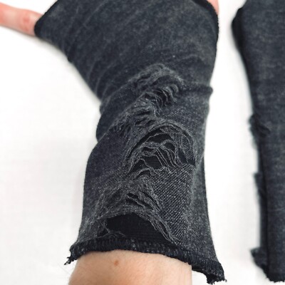 Gray Mummy Bandage Gloves Short Arm Warmers Cyber Goth Costume Zombie Shred Mens
