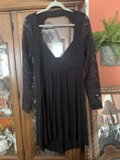 Anthropologie Lace Sleeve Empire Waist SEXY LBD Black Dress XL NYE