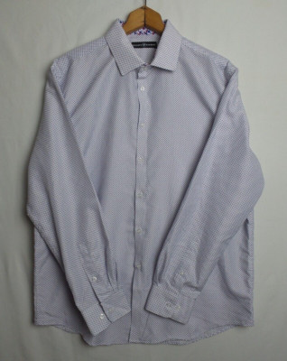 Society of Threads Shirt Mens Large White Blue Red Floral Button Up Long Sleeve