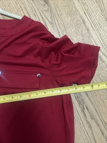 LuckyMore Damen kurz rot Ärmel Reißverschluss fließend Tunika Top Freizeit Bluse Gr. 2XL - Bild 6 von 7