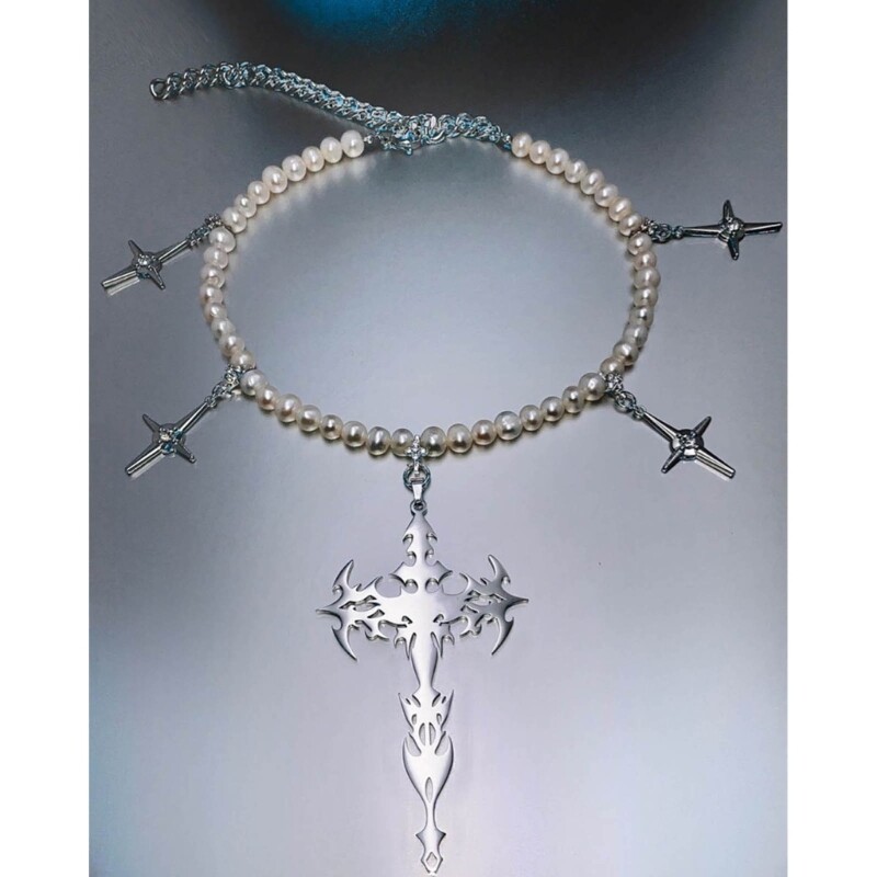 Sweetly Cool Cross Necklace Grunge Irregular Cross Pendant Clavicle Chain Punk