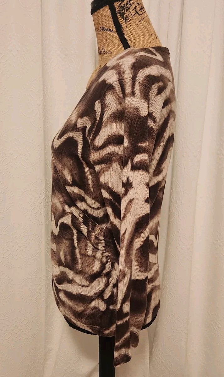 Jones Wear Women's M Brown & Beige 3/4 Sleeve Knit Silk Jones Wear Women's M Brown & Beige 3/4 Sleeve Knit Silk