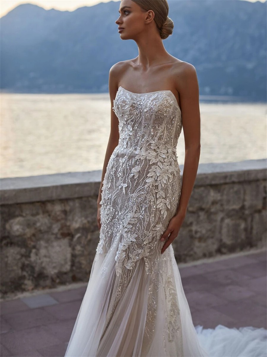 mermaid tail dress wedding Luxury blue mermaid wedding dress