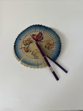 Vintage Hand made and painted bamboo circular hand fan