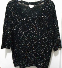 NWOT LARGE Jaclyn Smith Black Sequined Sweater Pullover 3/4 Sleeve-Womens-Mint