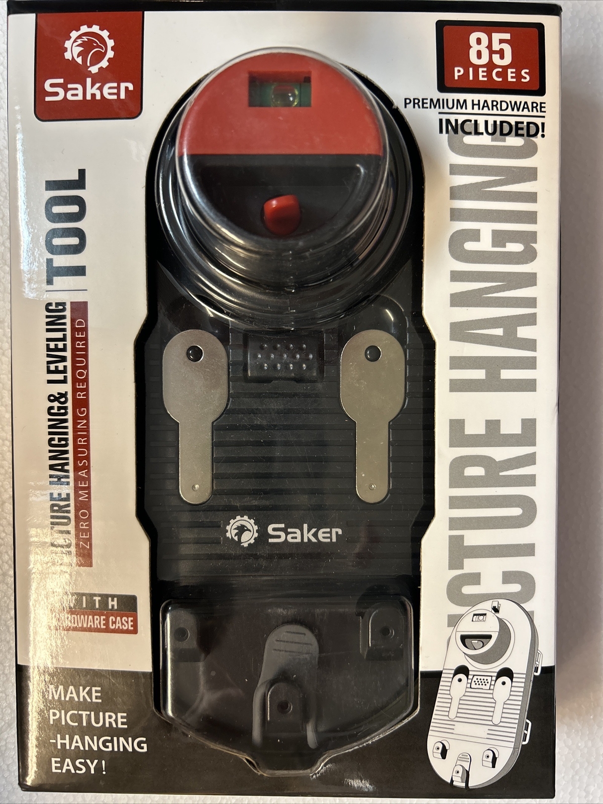 SAKER PICTURE HANGING & LEVELING TOOL KIT & HARDWARE CASE 85 PIECES NIB