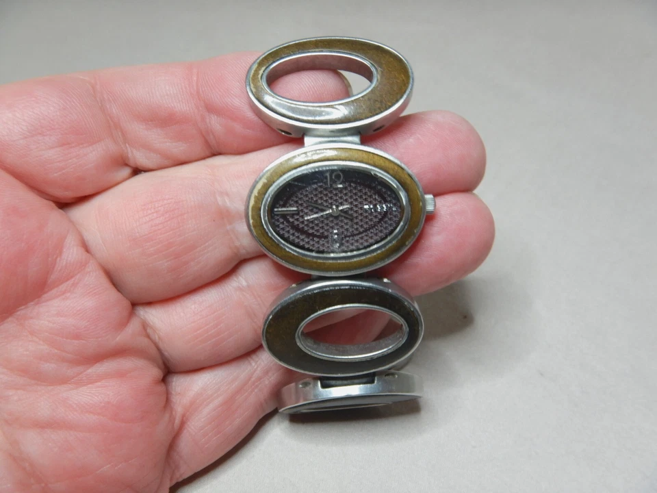 RELOJ PULSERA FÓSIL VINTAGE RETRO MODERNISTA MADERA INCRUSTADA CORREA Y ESTUCHE RP Foto 4 de 4