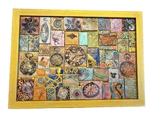 Mosaic Art Handmade Polymer Clay Framed Mixed Media Signed 2019 Clocks 9 x 13.5"