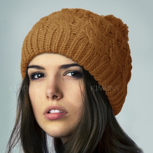 POM-POM Knit Slouchy Baggy Beanie Oversize Winter Hat Ski Cap Skull Women Solid - Picture 20 of 20