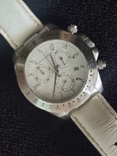 OROLOGIO UOMO CRONOGRAFO CONNESSIONE FRANCESE FCUK TIME SAMPLE RARO QUADRANTE CINTURINO PELLE - Foto 3 di 11