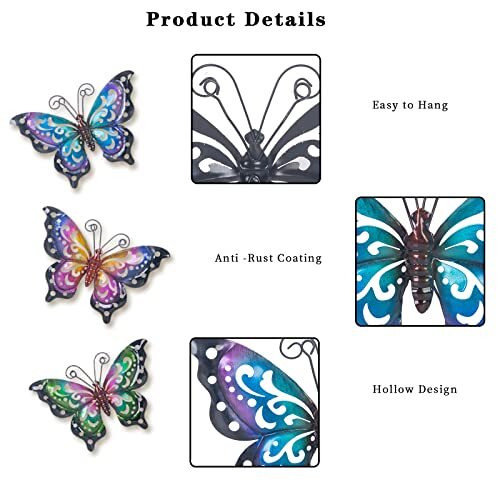 3 Pack Metal Butterfly Wall Art Outdoor Decor, Butterflies Spring A-Butterfly - Bild 3 von 6
