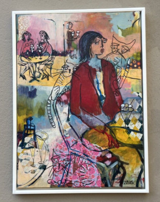 Frauen und Katzen im Cafe Gastrobild Küche 70x50 Acrybild MixedMedia Collage