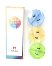 Bug Hull AM PM Pill Box 3 Pcs Travel Pill Cases 2.45" Round Pocket Purse New