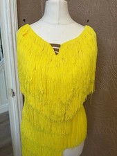 STUNNING YELLOW FRINGED,STONED LATIN DANCE DRESS STONING ISSUE BOX 1