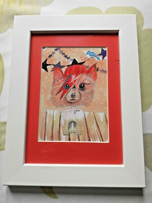 David Bowie Aladdin Sane Diamond Hund Terrier gerahmte Druckkarte von Jesamine James