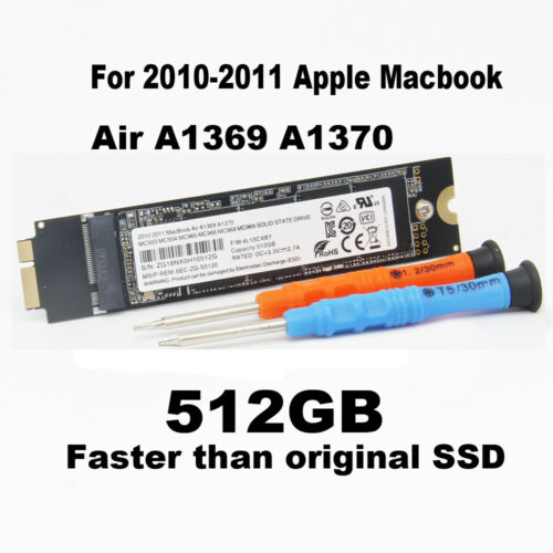 512GB SSD Solid State for 11" & 13" MacBook Air Late 2010 Mid 2011 /A1370 A1369 - Afbeelding 1 van 6