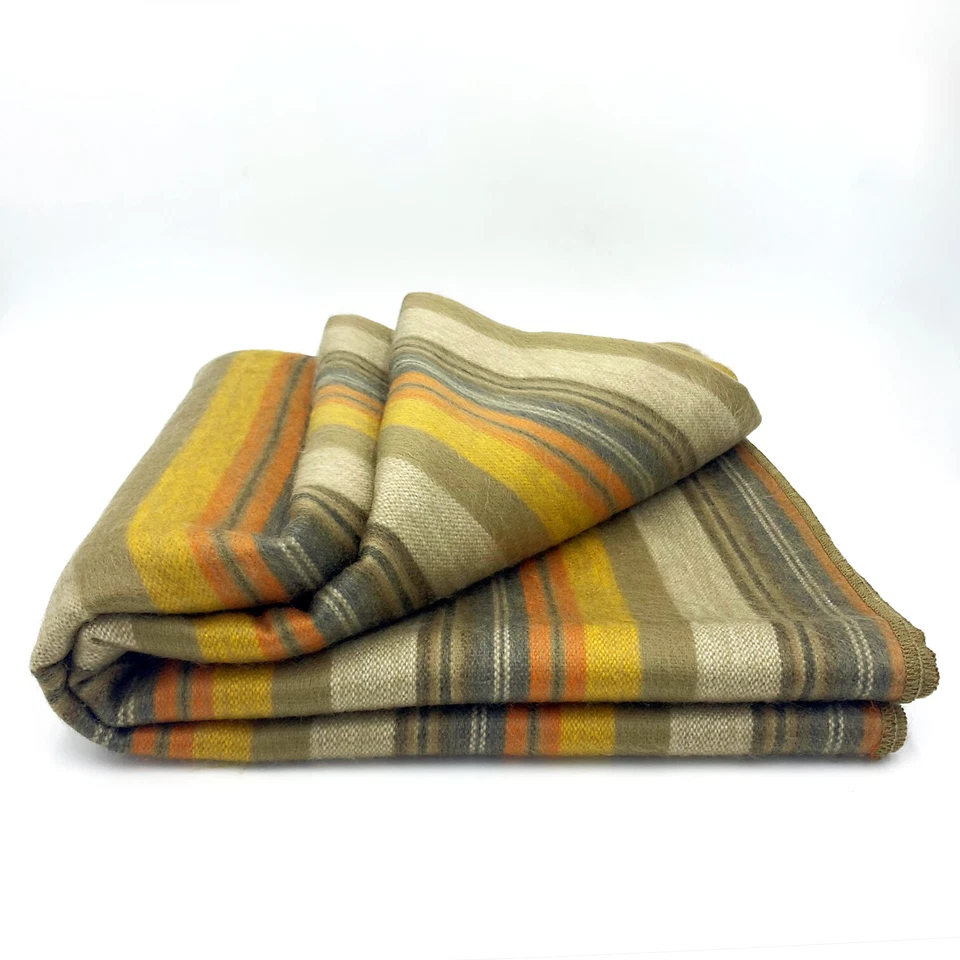 Manta de lana ALPACA a rayas marrón dorado suave y cálida tiro de reina a cuadros Foto 3 de 4