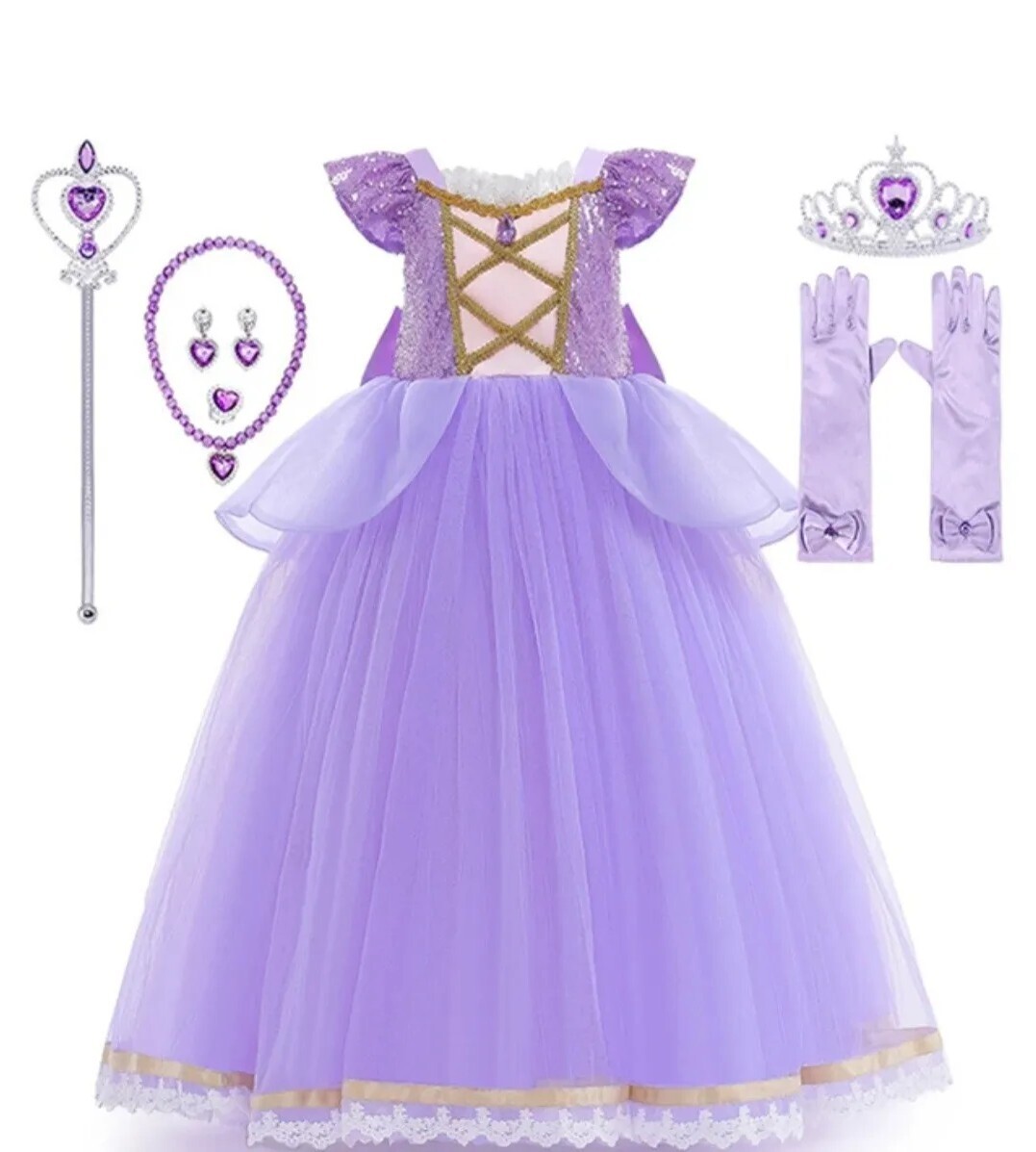 Repunzel Vestido Princesa Niñas Disfraz Elegante Vestir Juegos con disfraces con Accesorios
