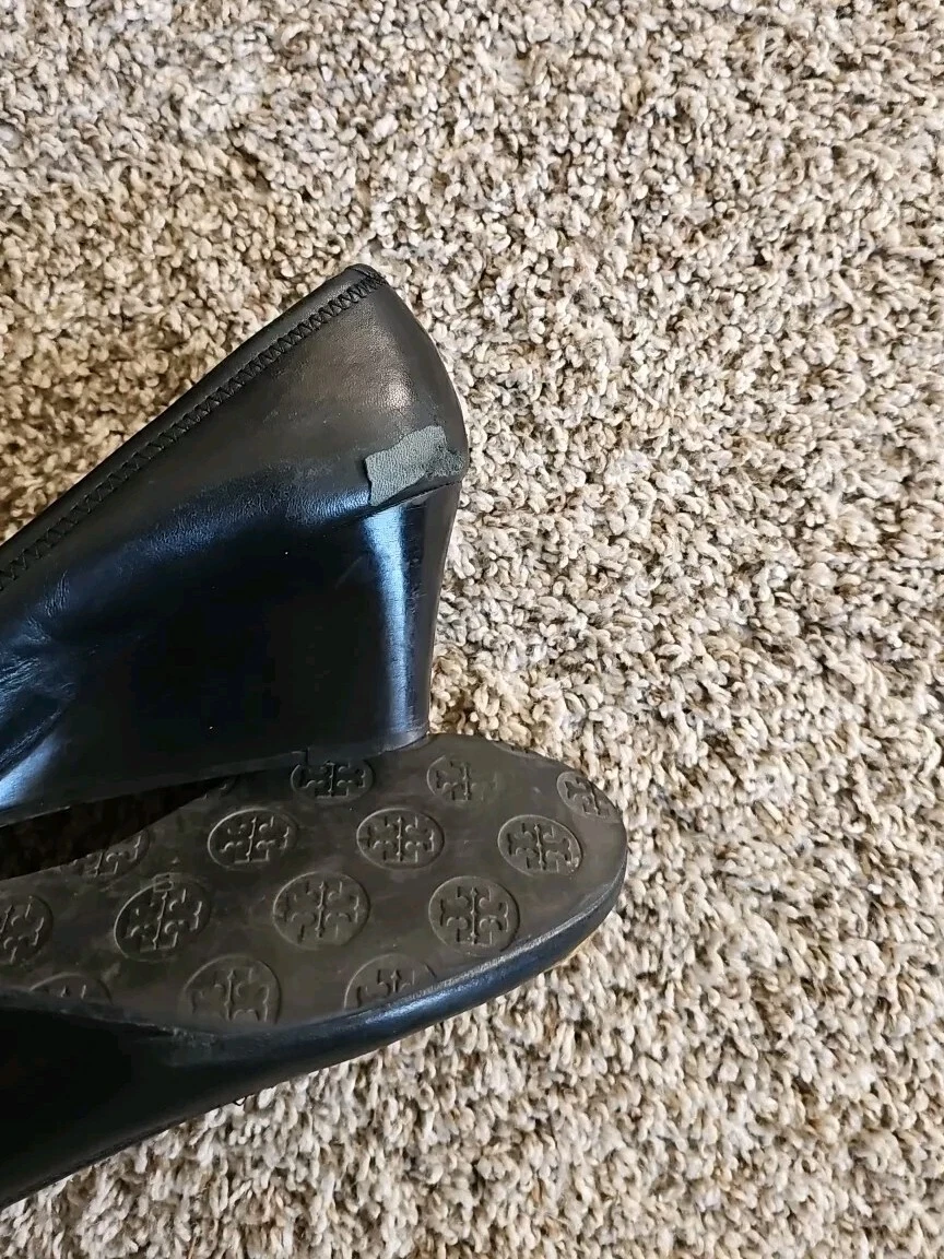 Tory Burch décolleté donna logo punta chiusa slip on zeppa nere taglia 7M *così come sono* GWSB