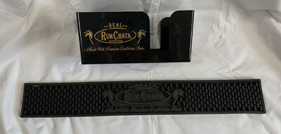 New Rum Chata Bar Caddy Napkin Swizzle Holder Plastic & Rubber Bar Mat