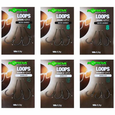 Korda Loops Rigs Krank or Wide Gape Barbed & Barbless Full Range carp rig