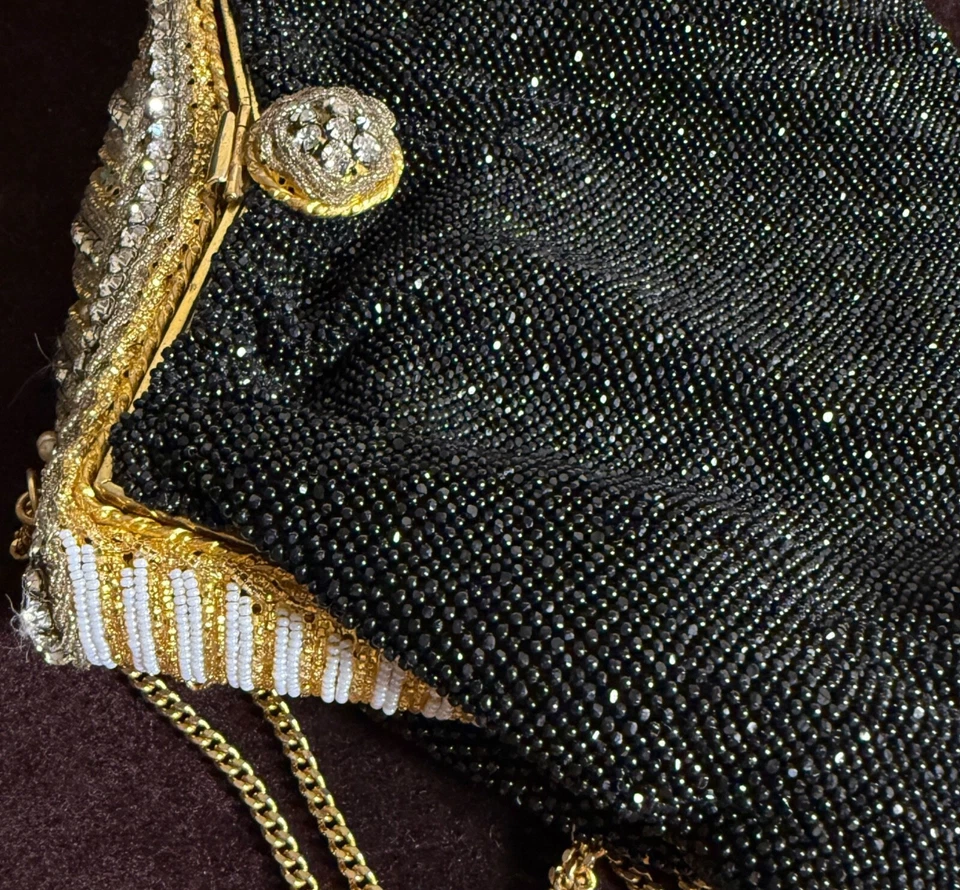 Antique French Evening Beaded Bag with Rhinestone Accents ZZ355 - Image 3 of 4