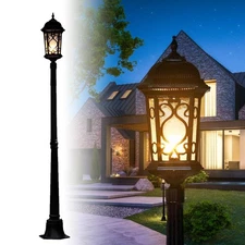 Outdoor Lamp Post Driveway Light Poles Yard Backyard Waterproof Black Pillar ...
