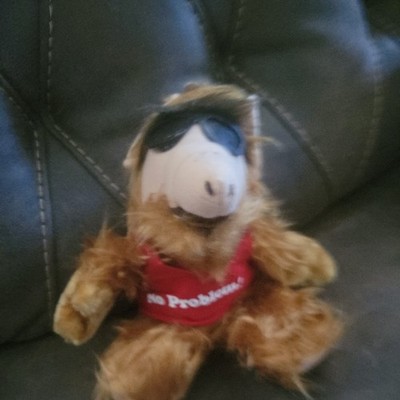 vintage ALF plush toy with red shirt that says no problem
