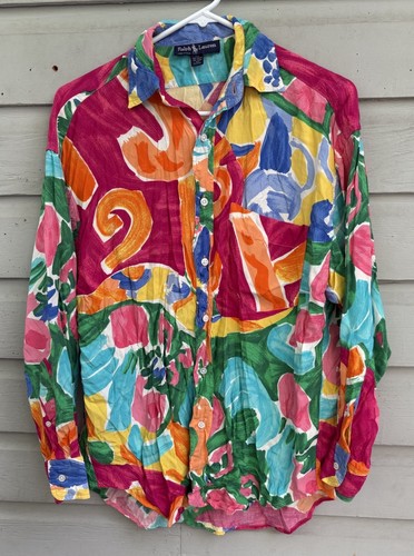 Vintage 80er Polo Ralph Lauren Union Made Rayon Aloha Hawaiihemd Herren M Hergestellt in den USA