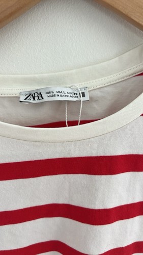 Zara Red Striped Boxy Crop Tee Shirt Summer Cotton Blend Size Large - Bild 2 von 6