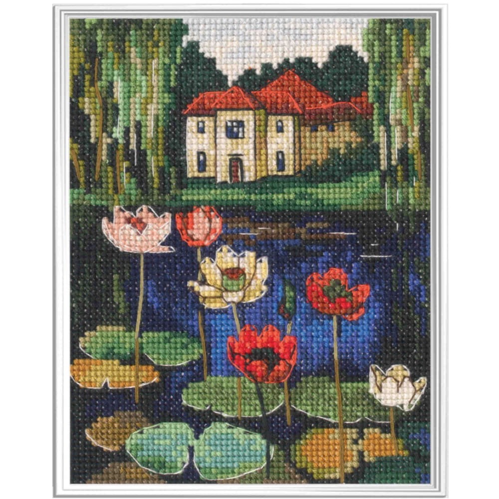 RTO counted cross stitch kit ""Revelation of Color, house by the lake"", 10x13cm