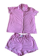 Wonder Nation Pink Button Up Collar Shirt And Shorts Pajama Set Size L 10/12