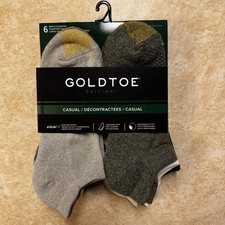 6 PK Goldtoe Mens No Show Socks Wicking Cushioned Foot Black Grey Tan Sz 6-12.5